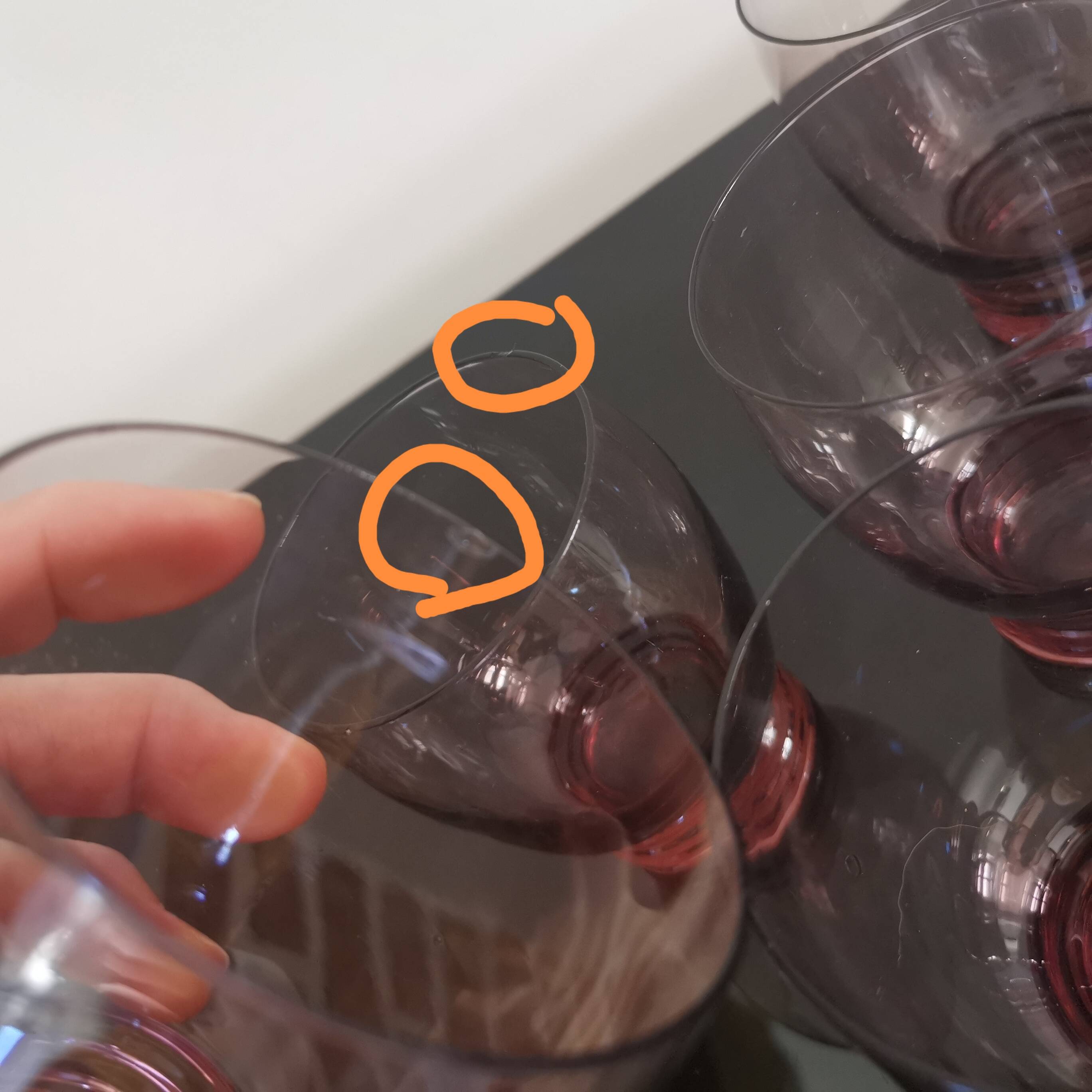 Set of 50s art deco purple/rosé blown glass glasses