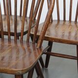Set of 10 wooden vintage Windsor bars chairs from the 70s in English style