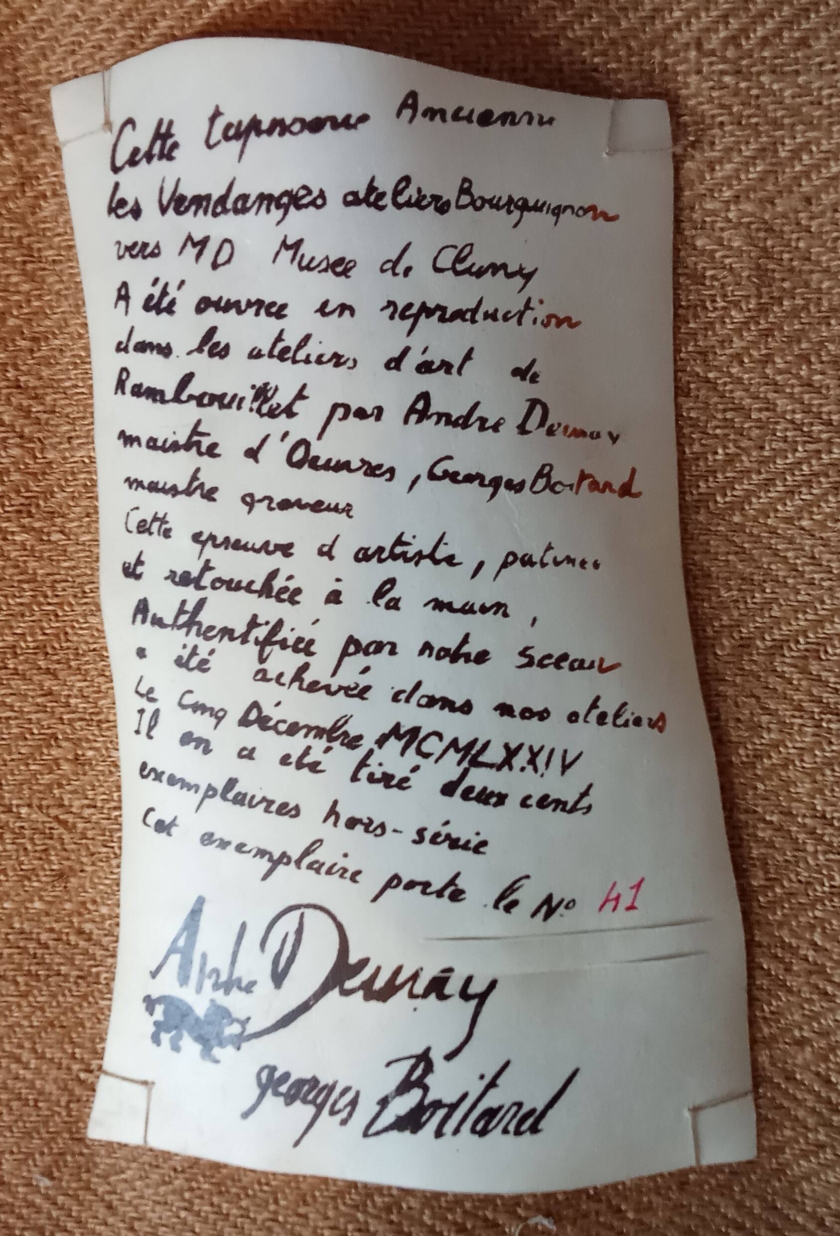 Ancienne grande tapisserie les vendanges atelier Rambouillet