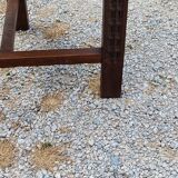 Set of three brutalist tripod armchairs in carved solid oak