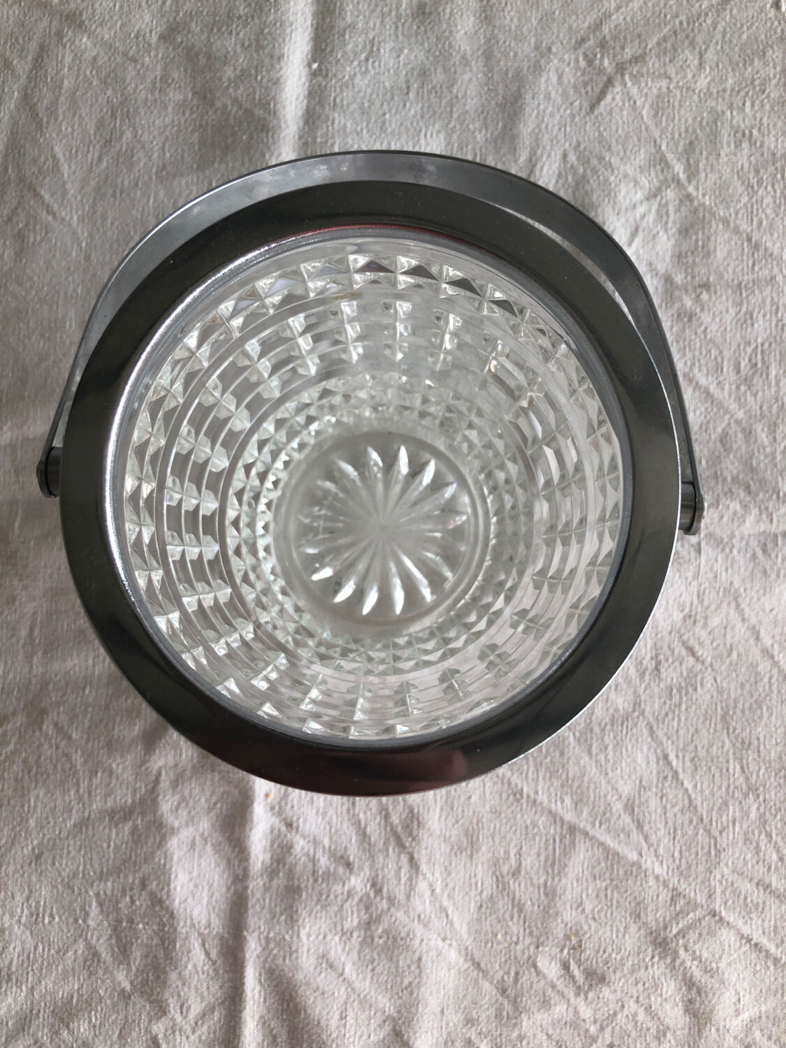 Vintage cut glass and chrome steel ice bucket