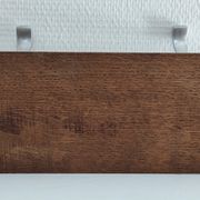 Patinated solid oak coat rack and vintage aluminum hooks