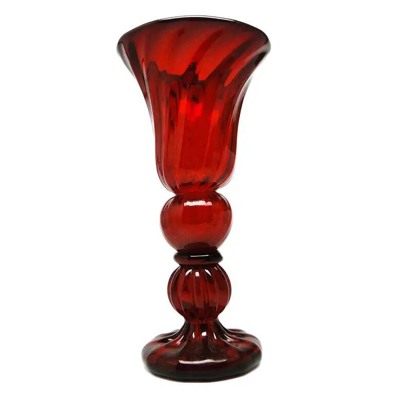Vase, mid-century modern, red glass, designed by J. Słuczan-Orkusz, Poland, 1970s