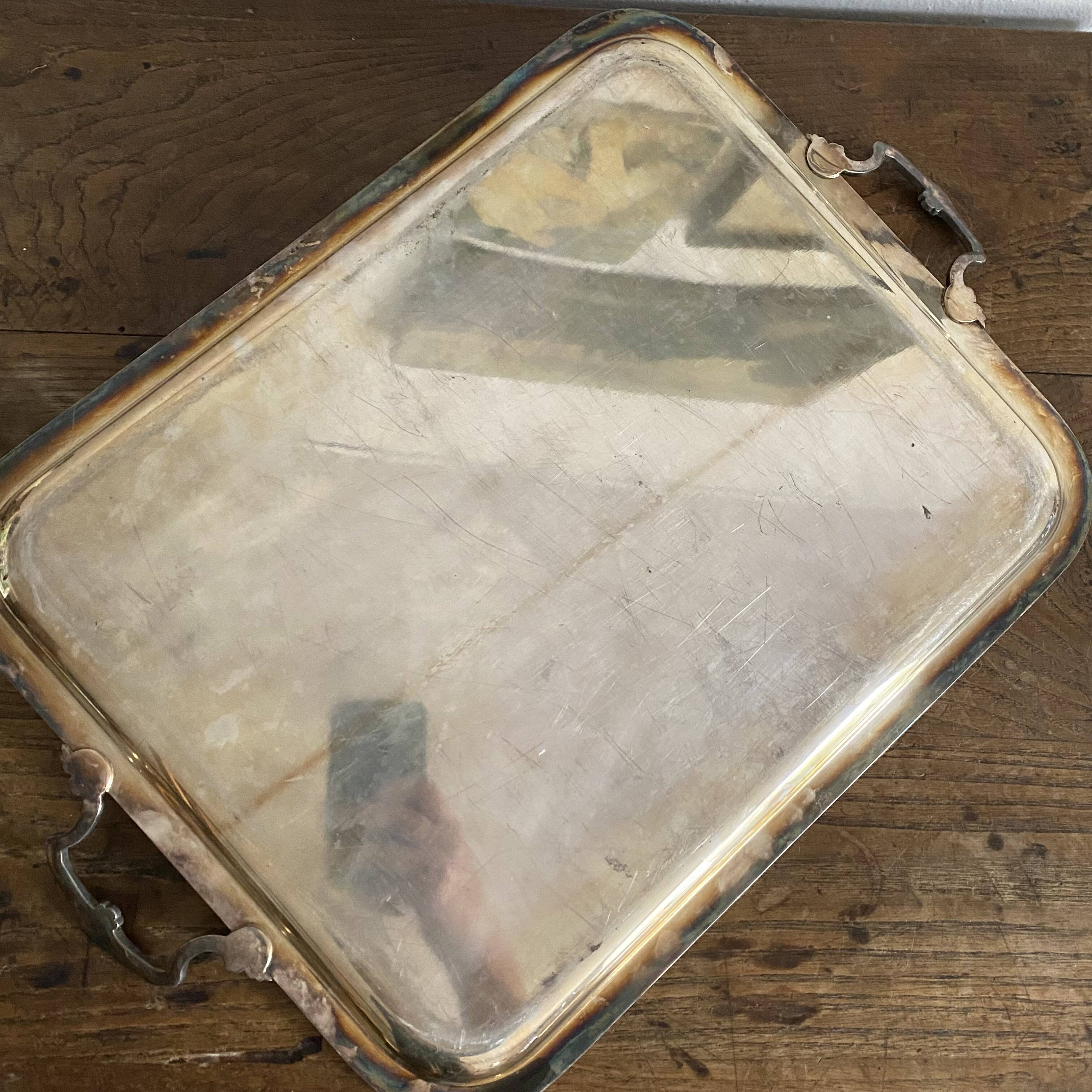 Silver-plated metal serving tray