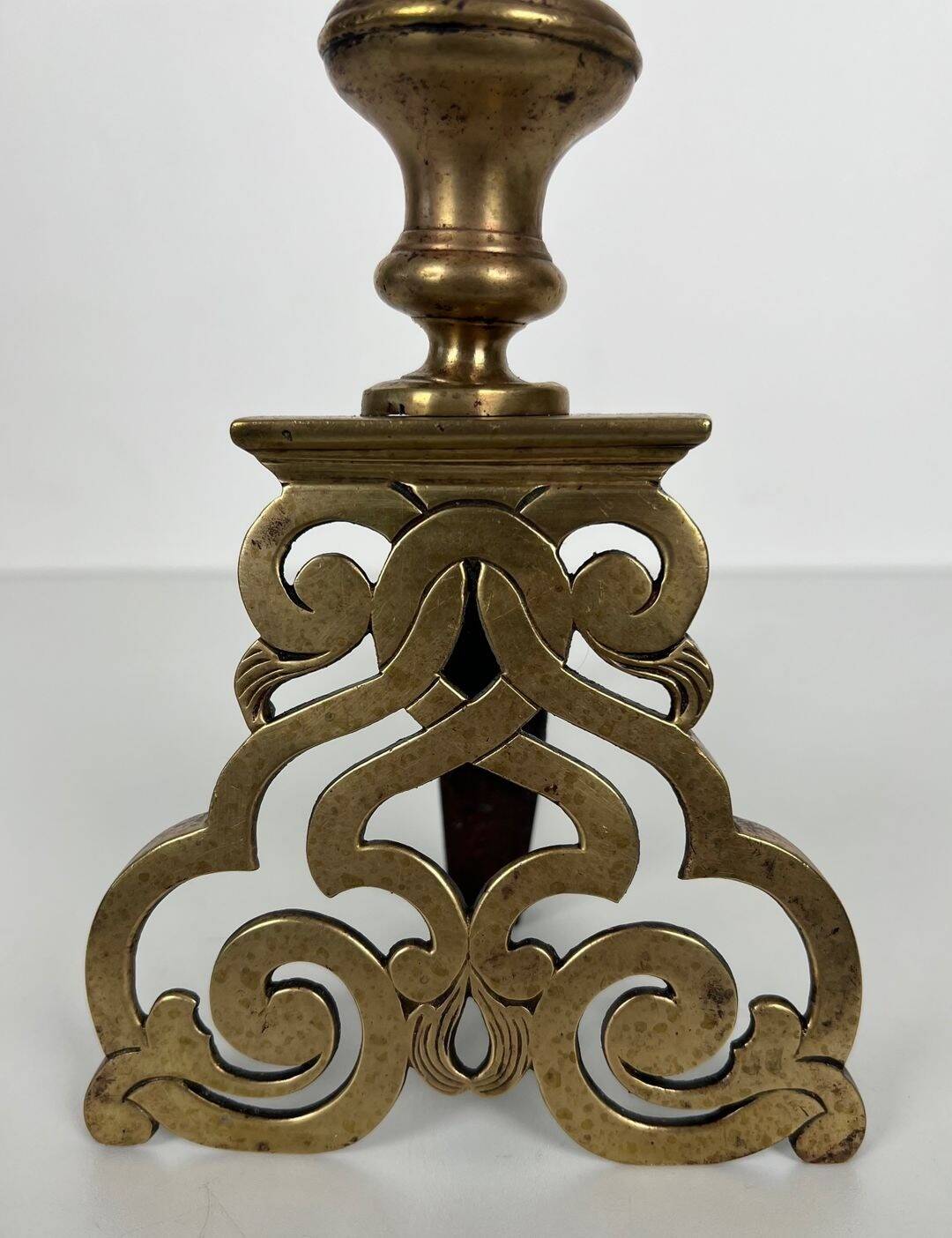 Pair of Chiselled Bronze and Wrought Iron Chenets in Louis XV Style