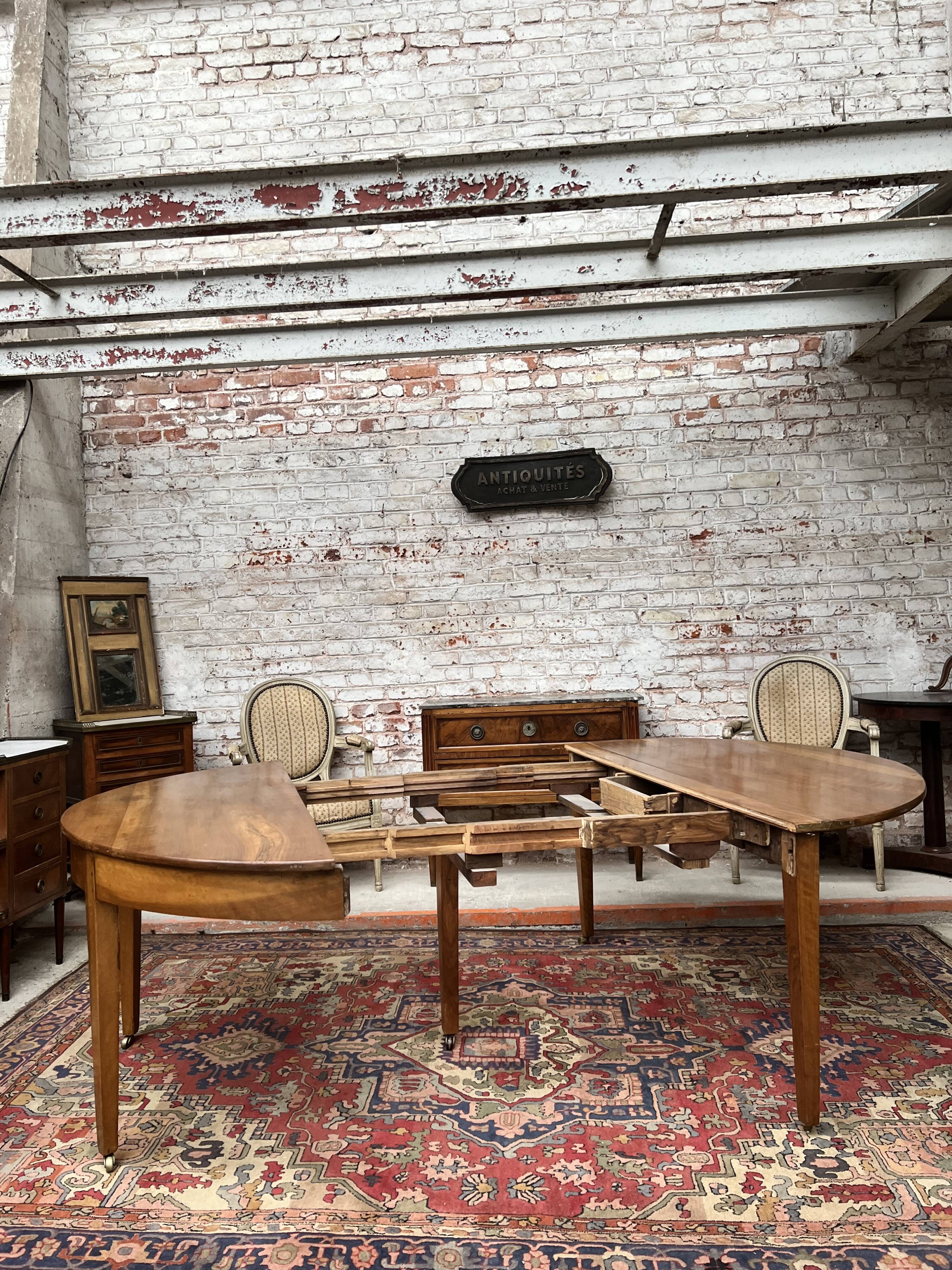 Oval table half moon walnut stamped period directoire xviii th century