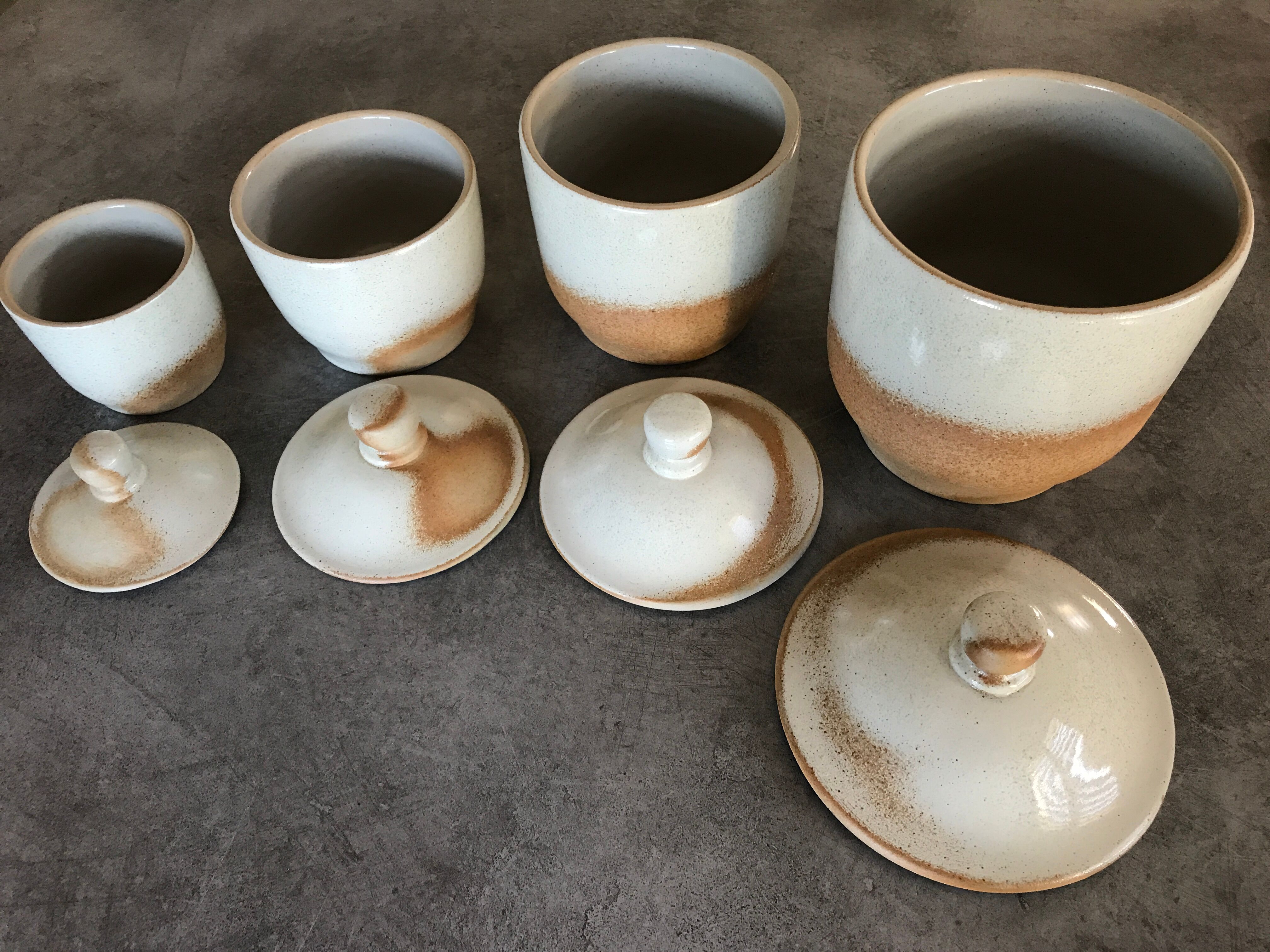 Lot de 4 pots à épices en grès cérame de france beige