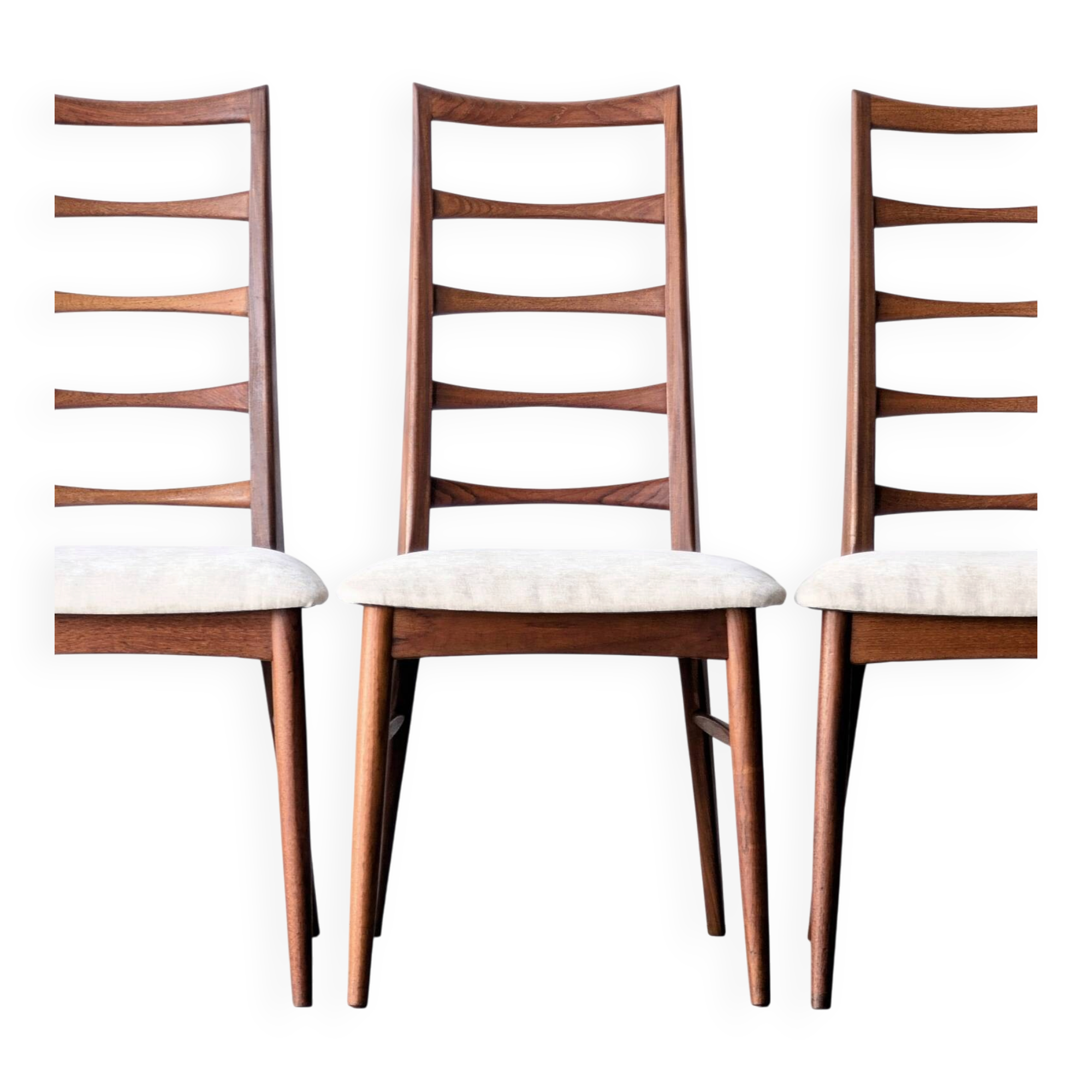 8 chaises vintage danoises teck modèle Lis, Niels Koefoed, 1960 1970