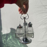 Silver-plated metal and glass salt and pepper shakers