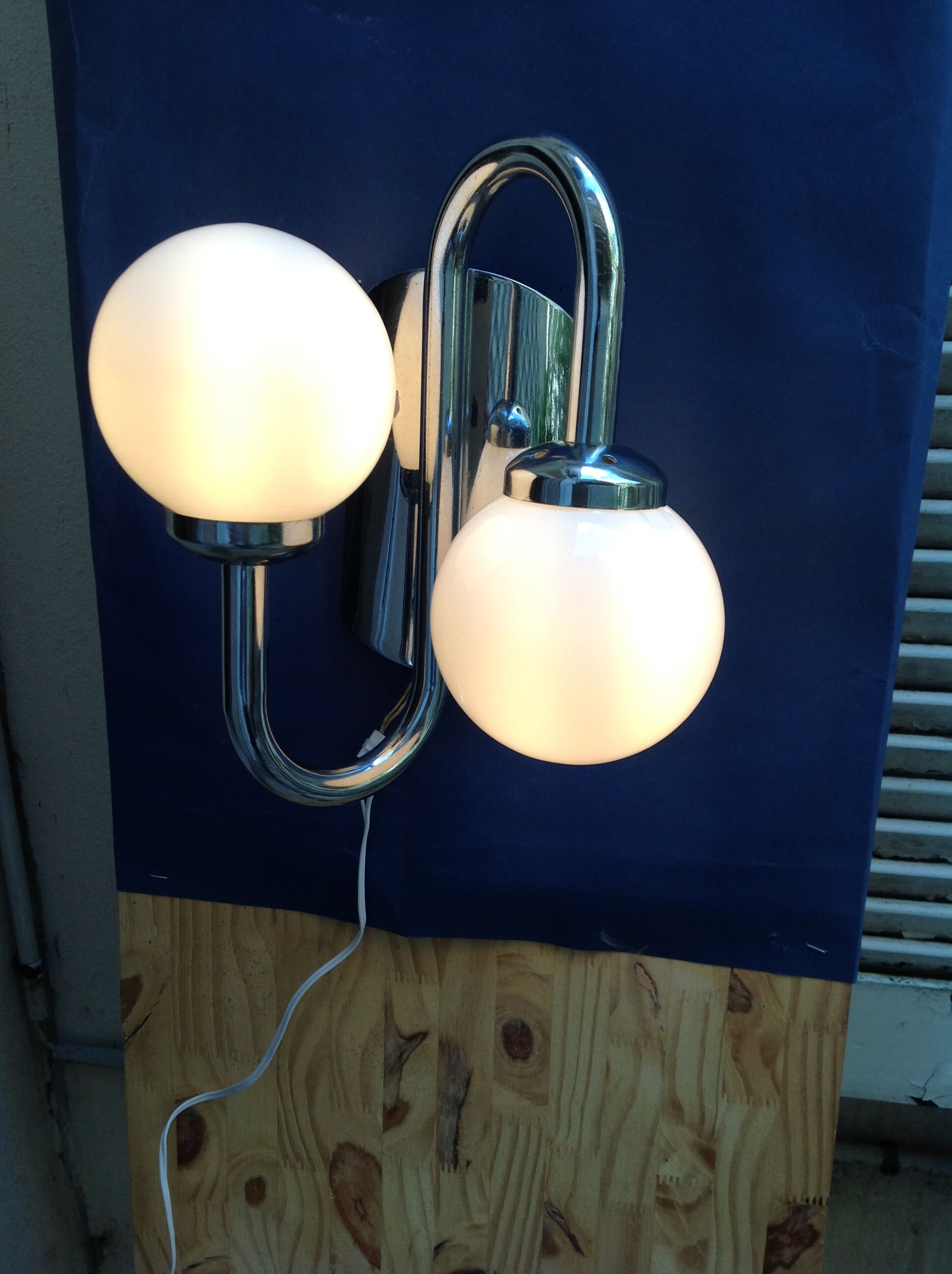 Vintage chrome sconce with opaline globes, 70