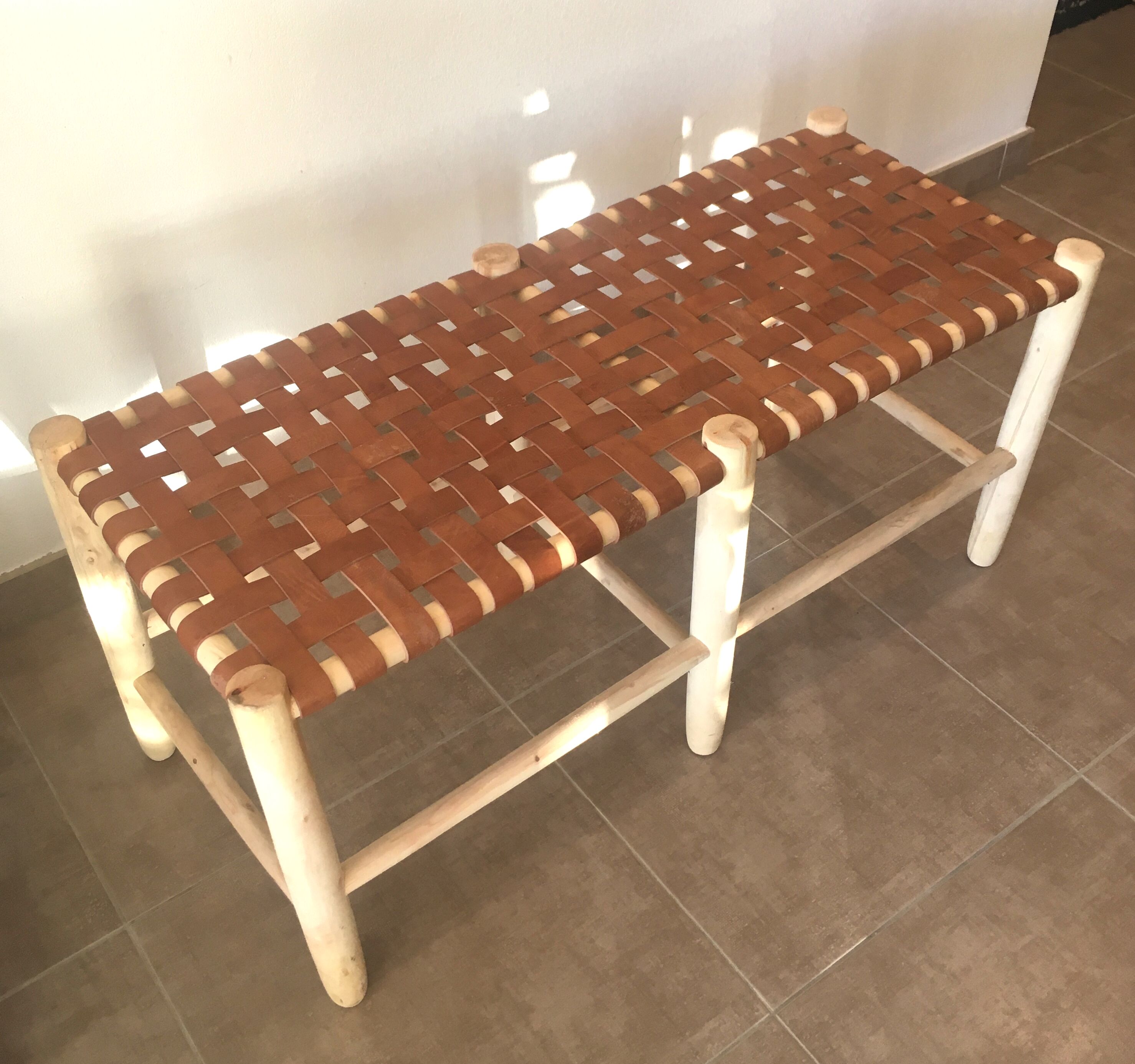 Poplar and leather bench
