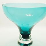 Grand vase sur pied en verre sarcelle