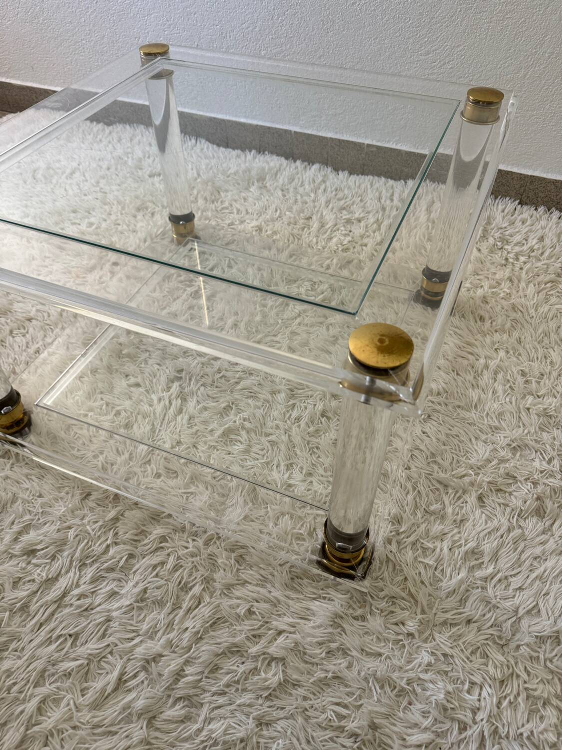 70s brass plexi coffee table