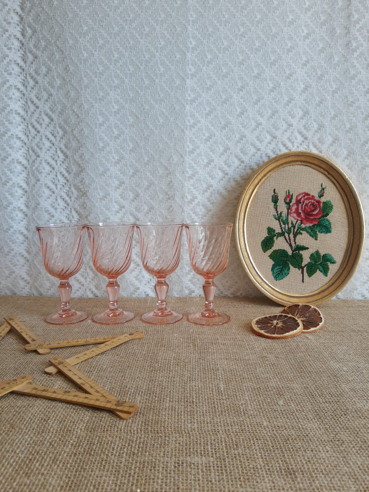 Set of 4 vintage rosaline walking glass