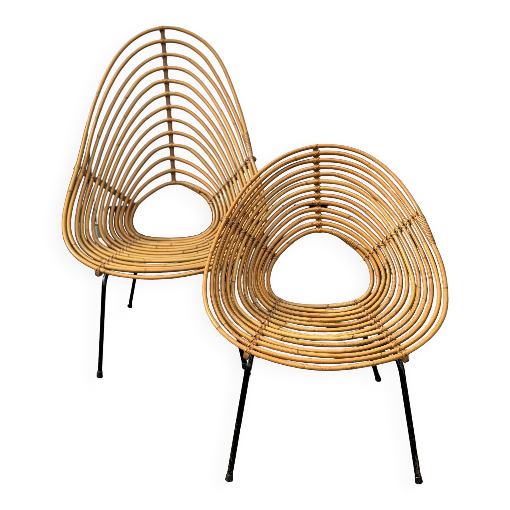 Pair of vintage Rohe Rotan chairs by H, Broekhuizen 1960