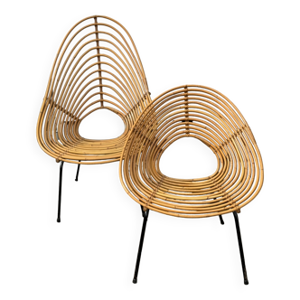 Paire de chaises vintage Rohe Rotan par H, Broekhuizen 1960