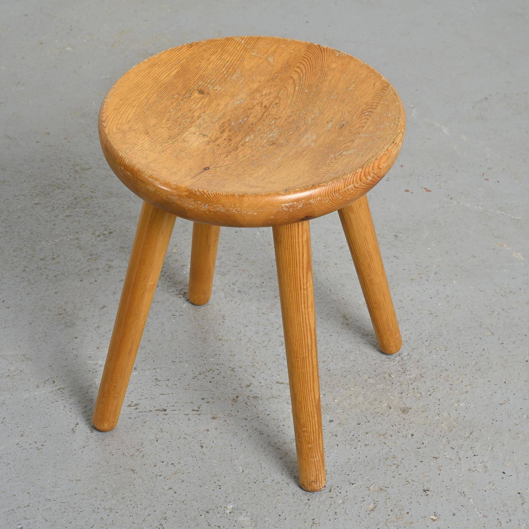 Pine stool by René Martin, France, circa 1965