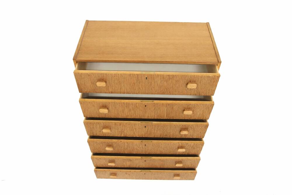 Scandinavian "tallboy" chest of drawers in oak, Sweden, 1960.