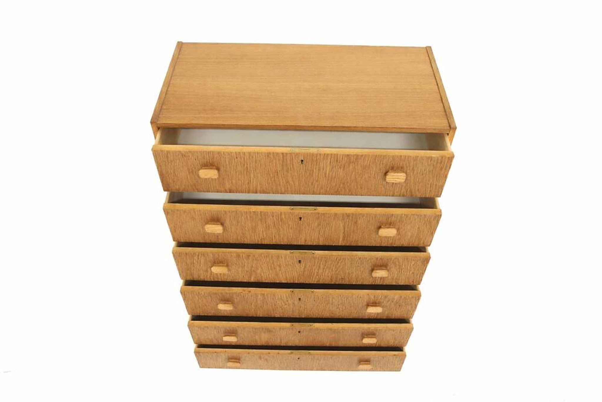 Scandinavian "tallboy" chest of drawers in oak, Sweden, 1960.