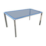 Dining room table chrome steel and smoked glass