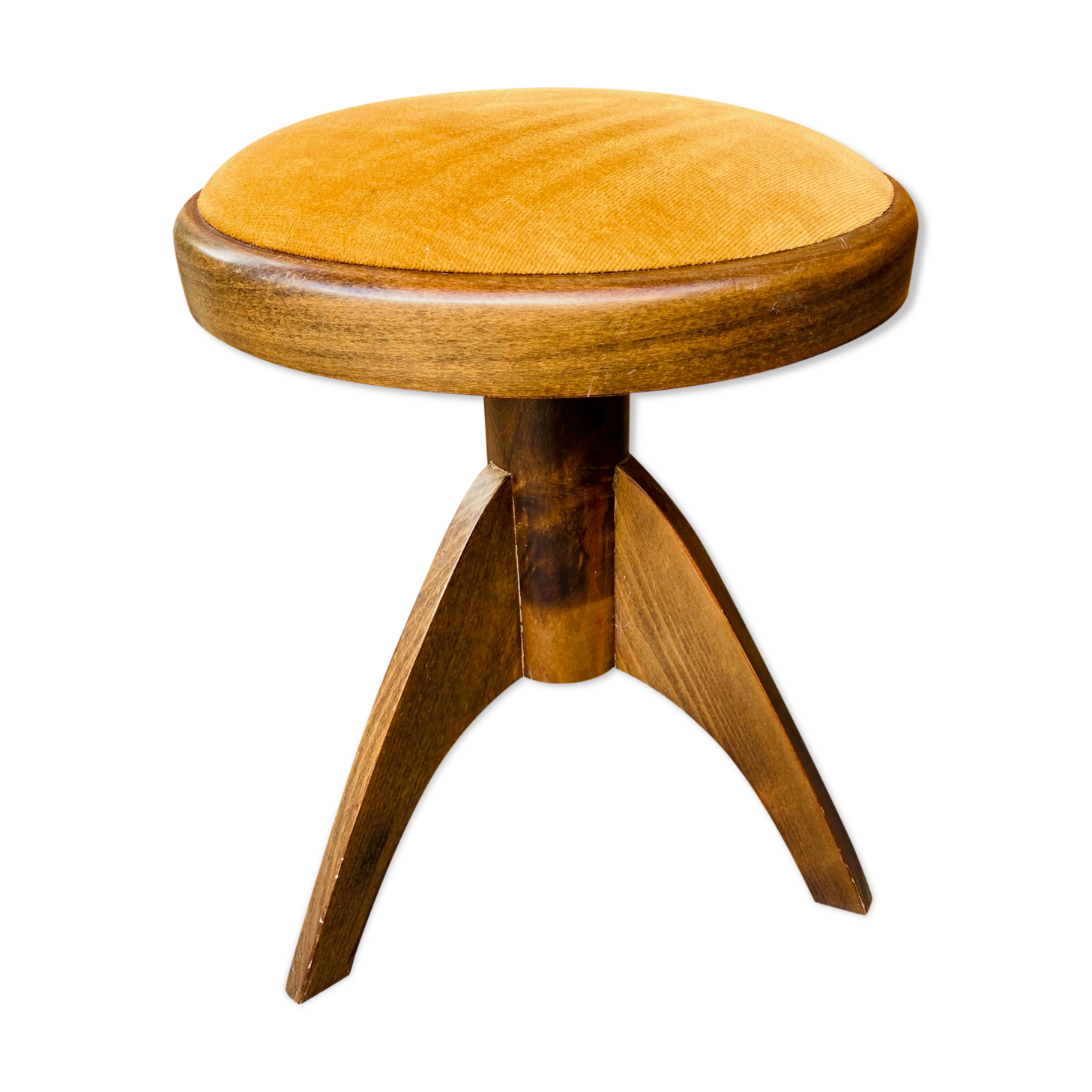 Adjustable vintage piano stool made of wood and velvet