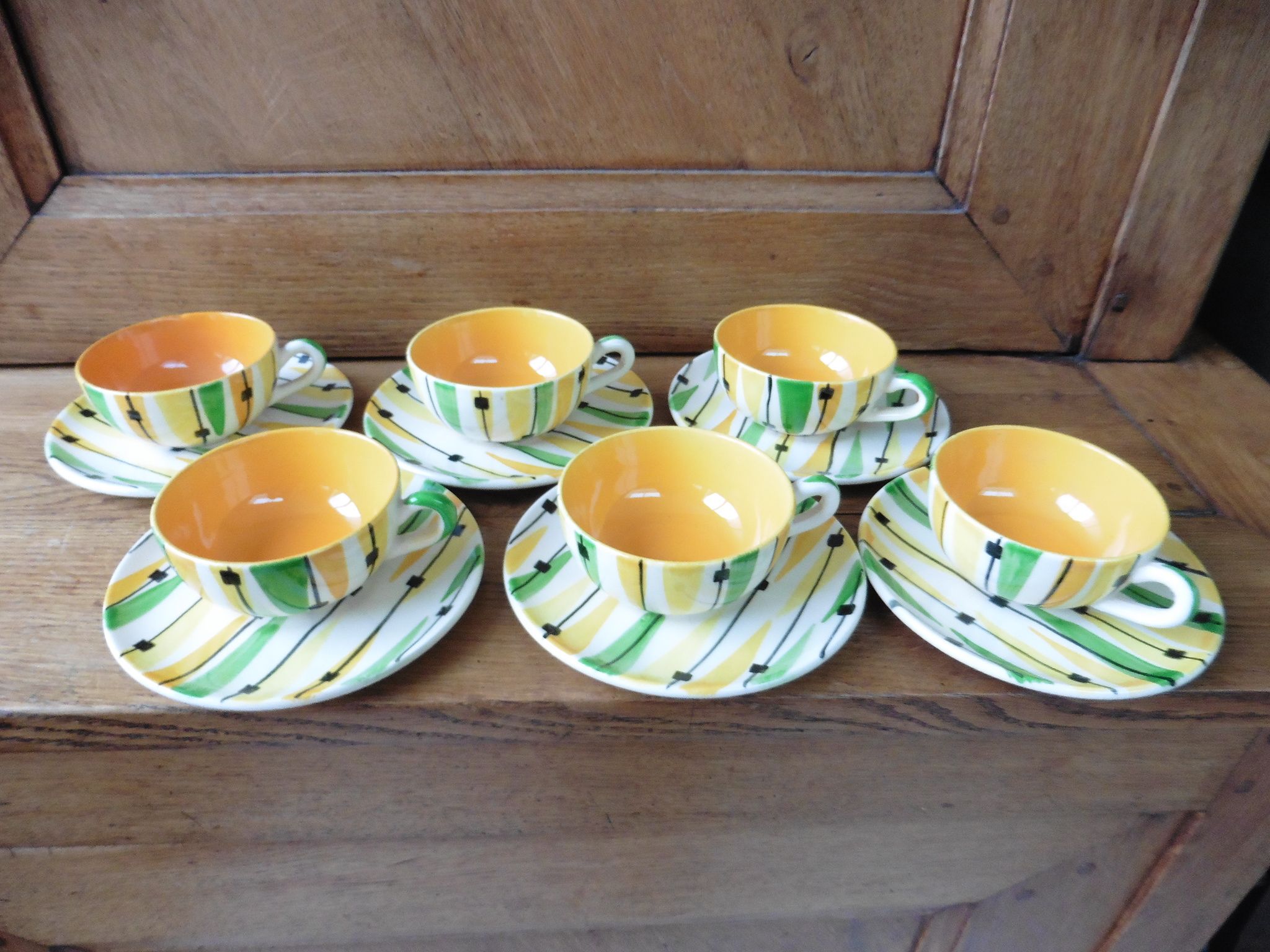 6 cups and saucers signed St Clement hand painted 1960