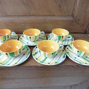 6 cups and saucers signed St Clement hand painted 1960