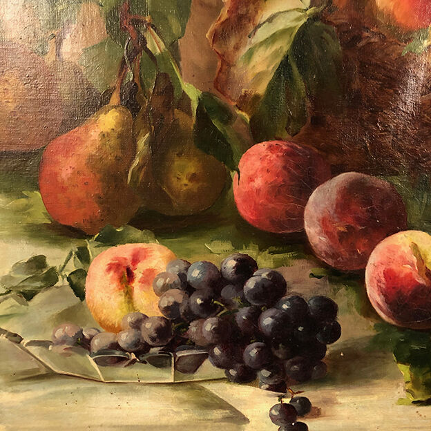 Trumeau in varnished wood, oil on canvas in the upper part, still life early twentieth century