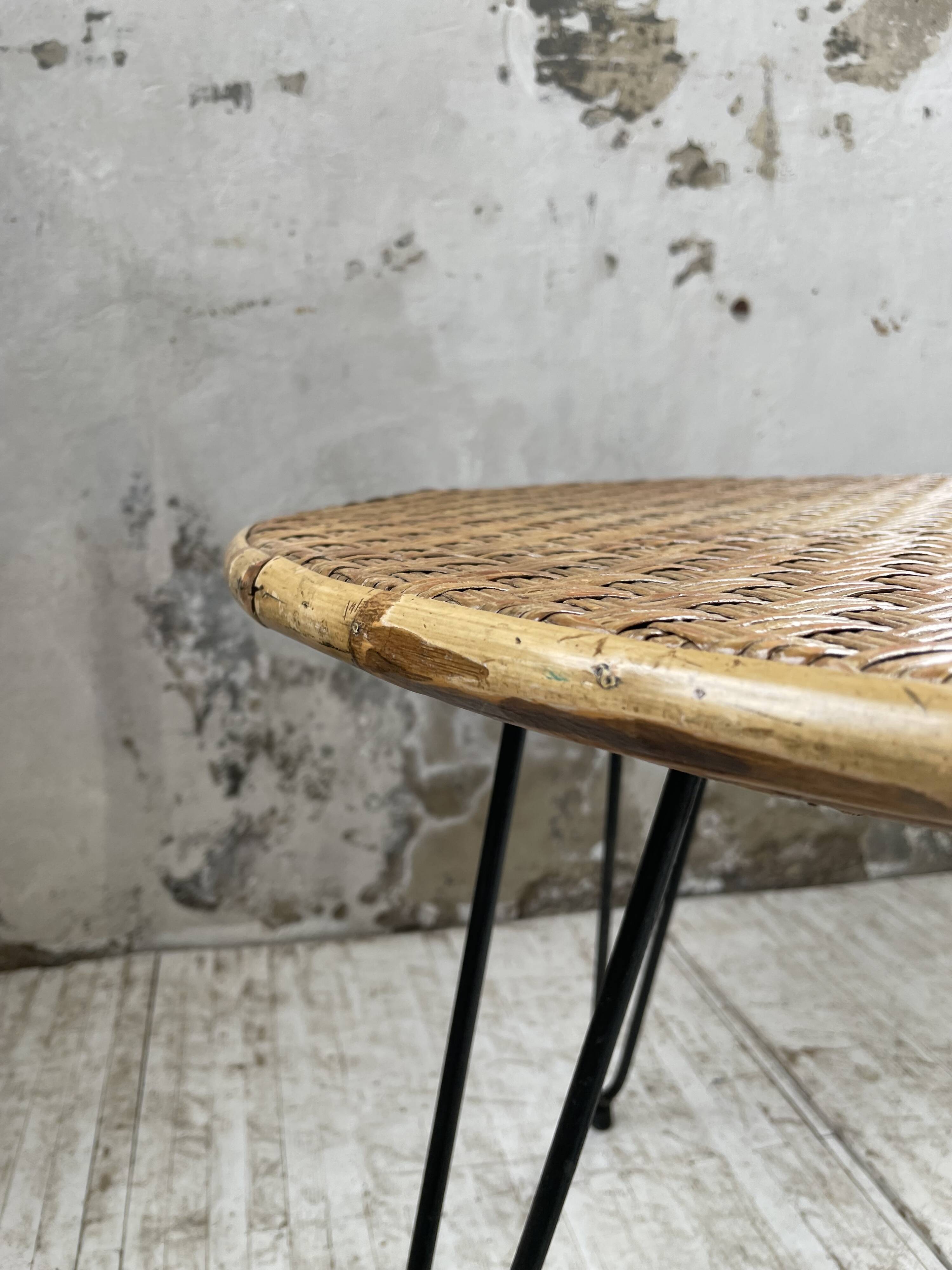 Wicker and metal coffee table from the 1950s
