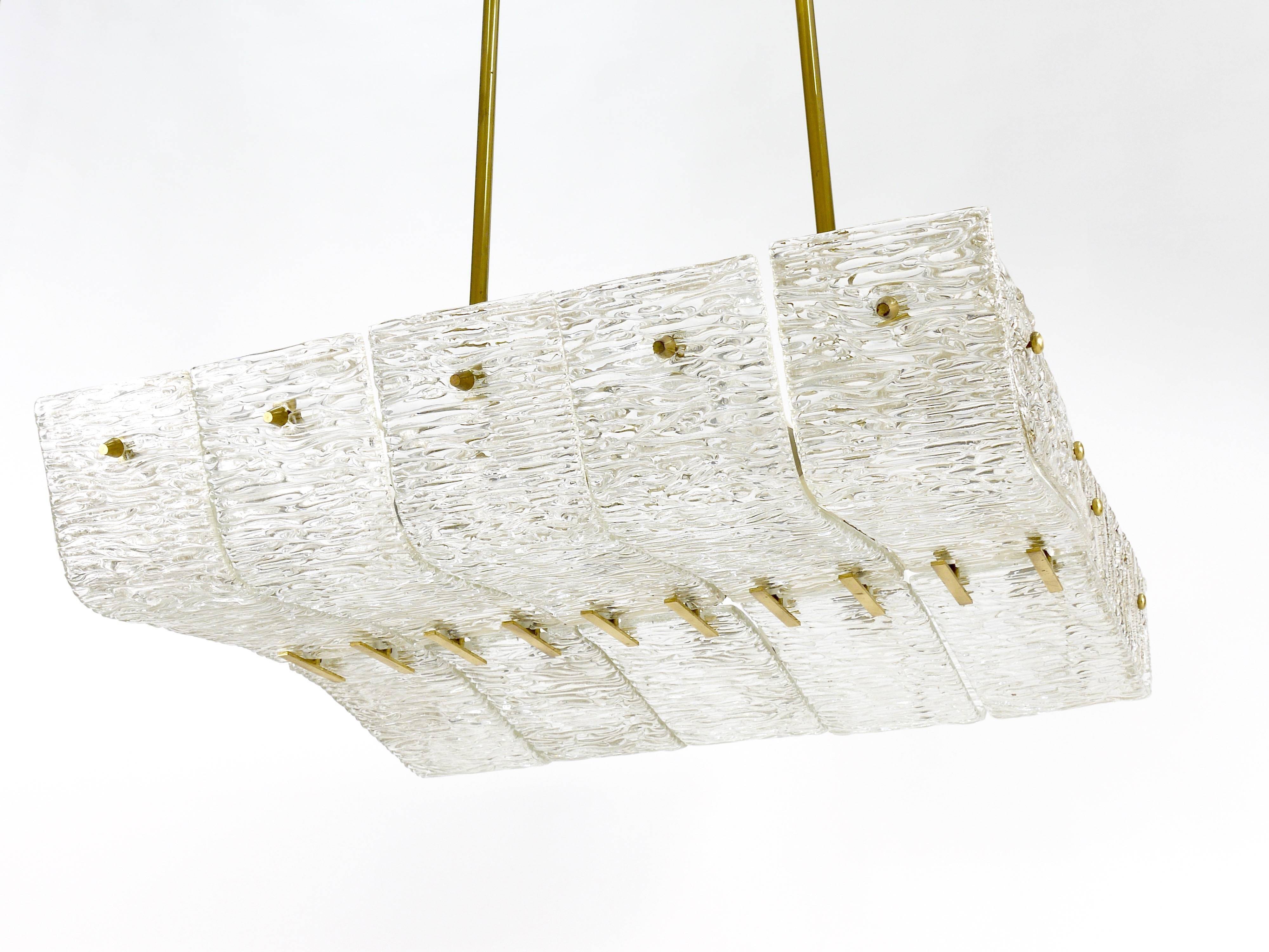 J.T. Kalmar enormous brass and textured glass chandelier, Austria, 1950s