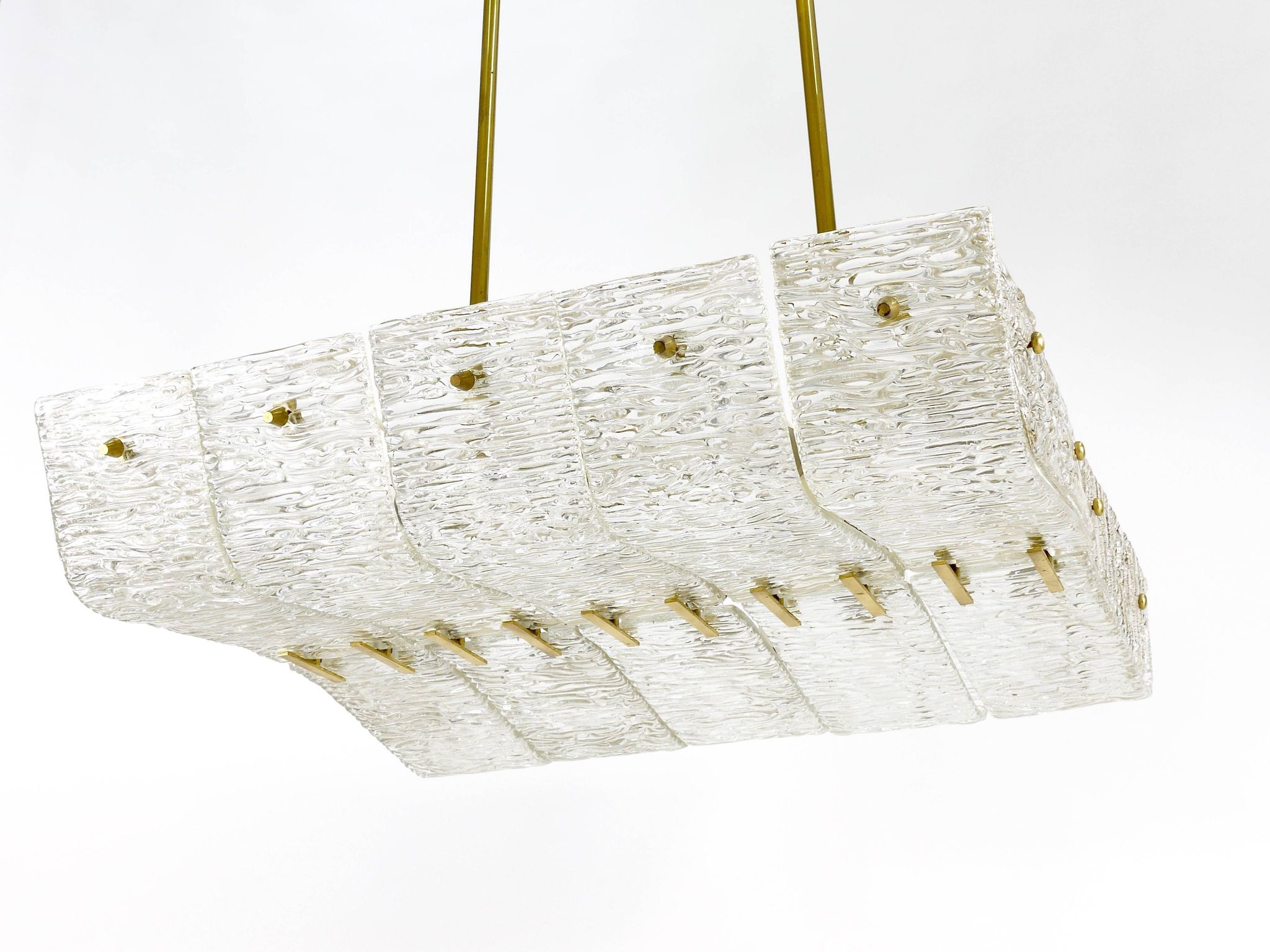 J.T. Kalmar enormous brass and textured glass chandelier, Austria, 1950s