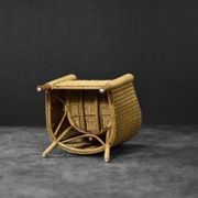 Vintage Mid-Century Italian Modern Boho Rattan Barrel Chair, 1970s