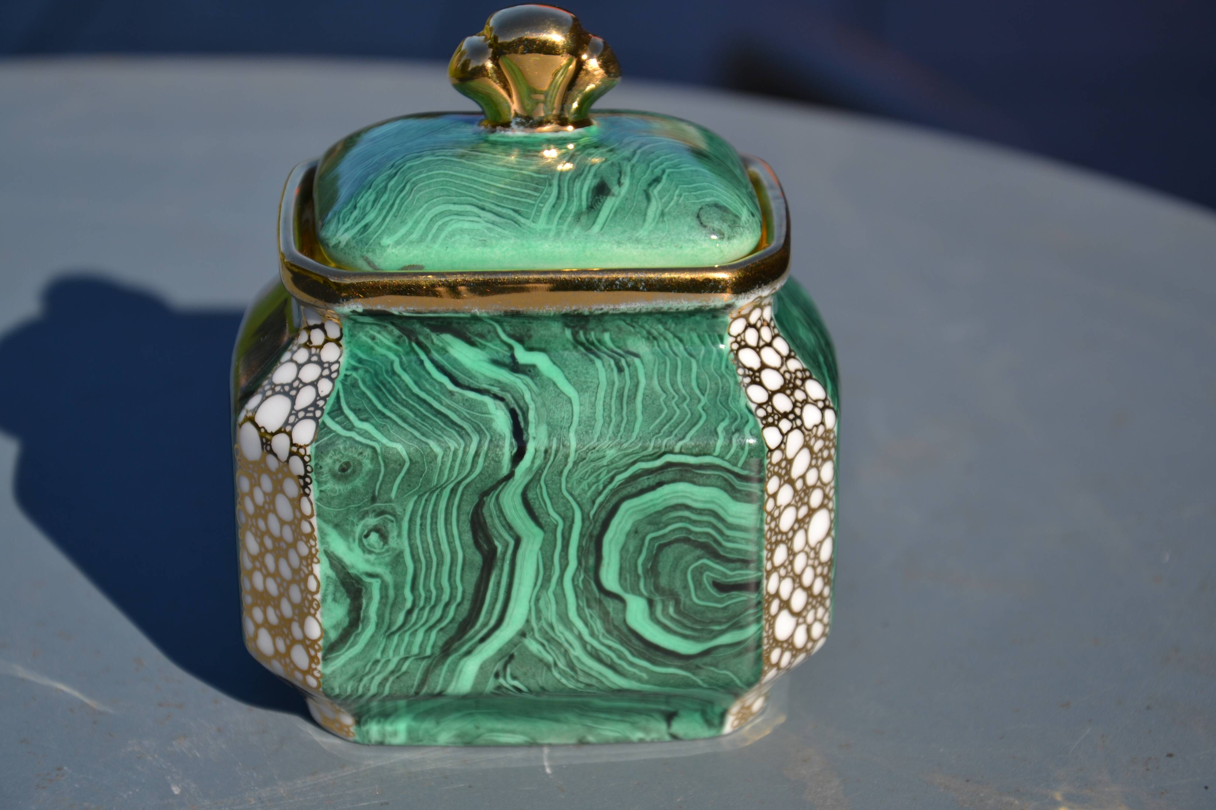 Winterling Germany malachite and gold candy box