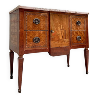 Commode In Marquetry With Central Projection In Transition Style 19th Century