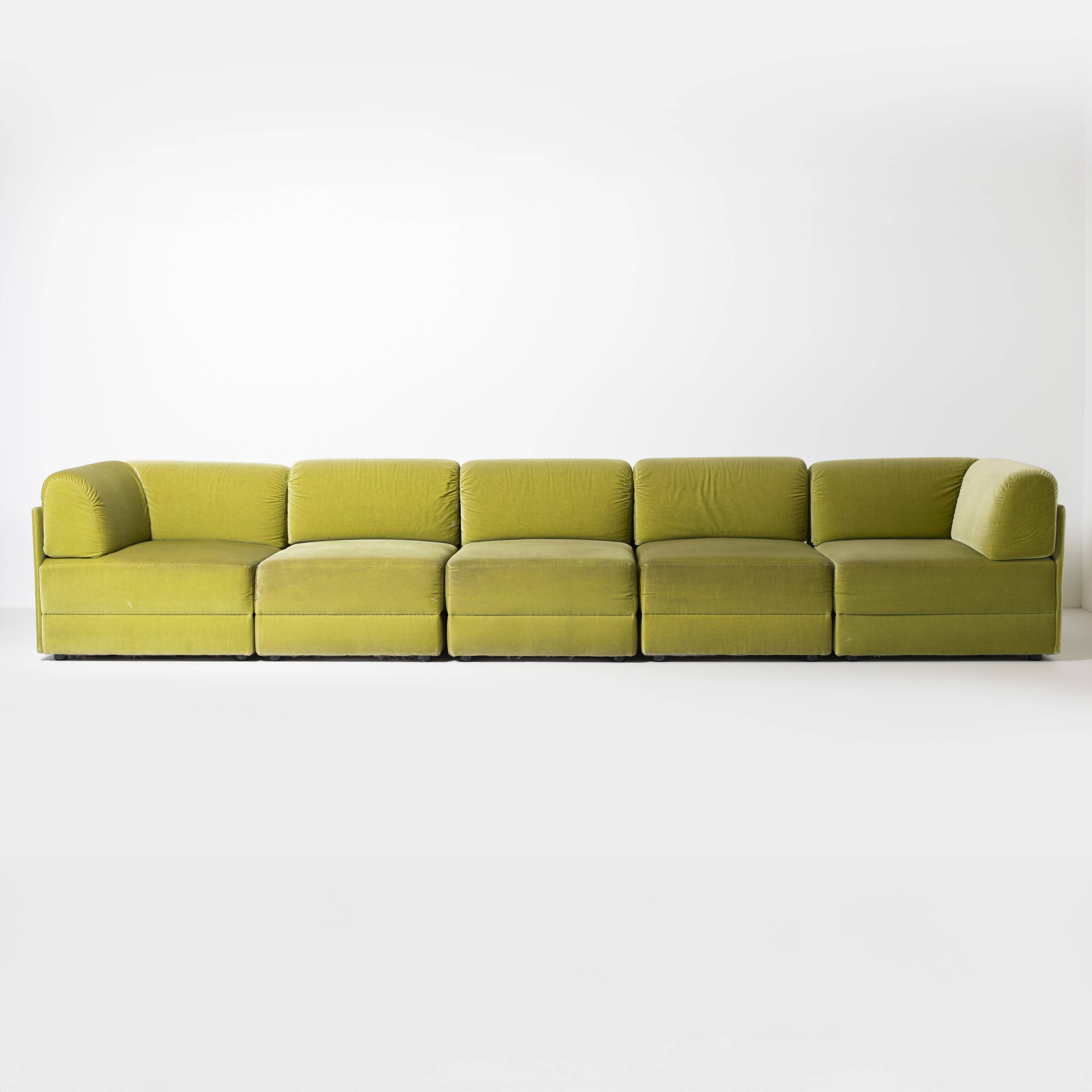 70s style 6-piece modular sofa in green velvet, Germany, circa 1990s