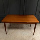 Scandinavian rectangular teak dining table with 4 tapered legs