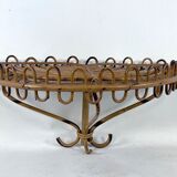 Mid-Century Shelf Console Table with Wall Mirror in rattan and bamboo. Italy 1960s