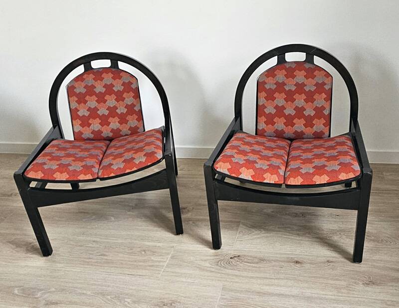 Vintage Argos armchair pair – Baumann – stained beech wood