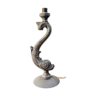 Sculptural metal lamp base – Stylised fish, 1950s