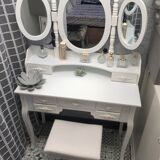 Cabinet desk dressing table white lacquered wood romantic style triptych mirror chic