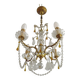 Vintage 4-Light Bronze, Glass & Crystal Chandelier with Amber Glass Drops