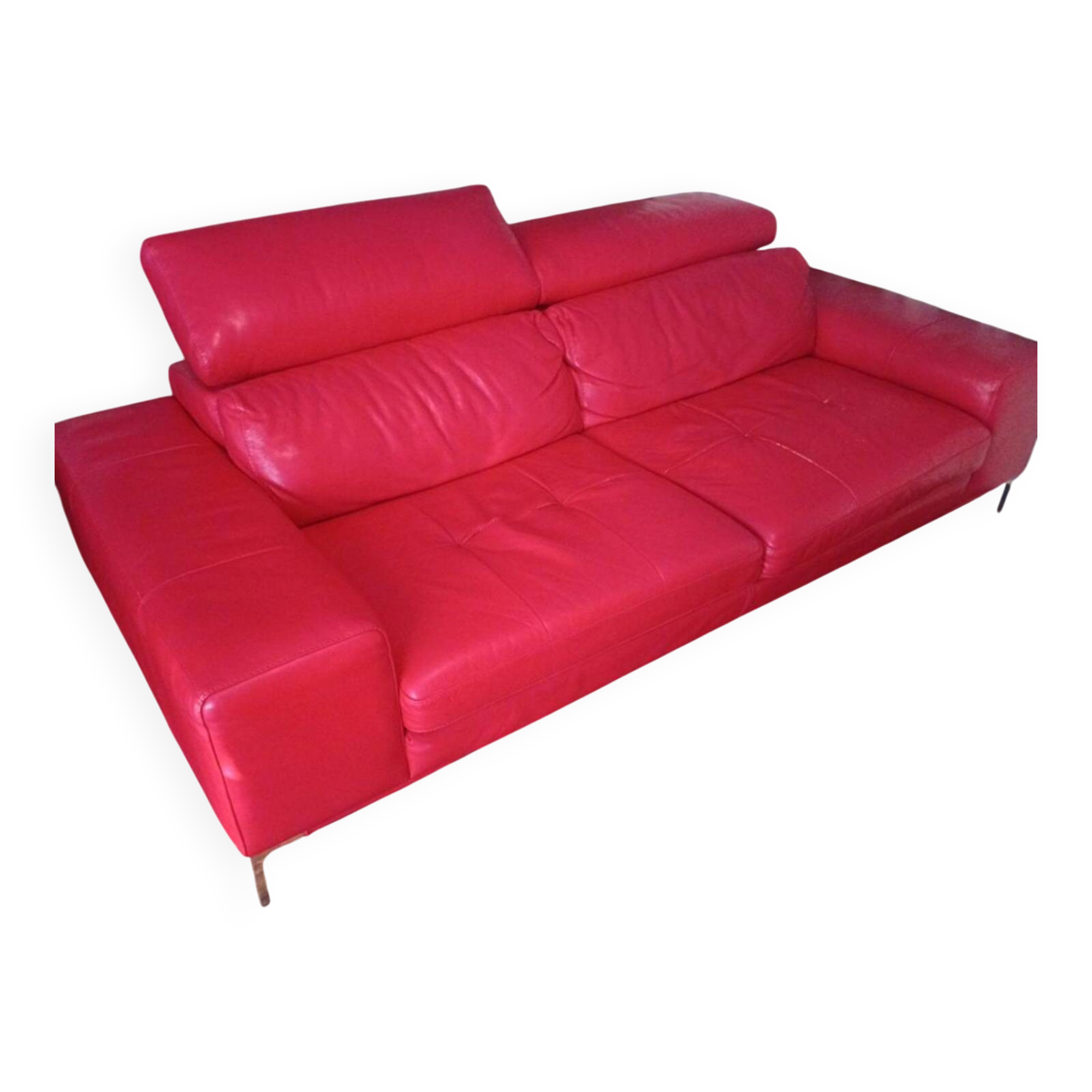 XXL Set Red Leather House - sofa, armchair and 2 poufs