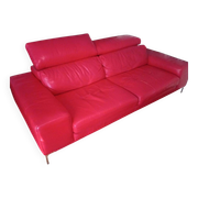 Ensemble XXL Maison en cuir rouge - canapé , fauteuil et 2 poufs