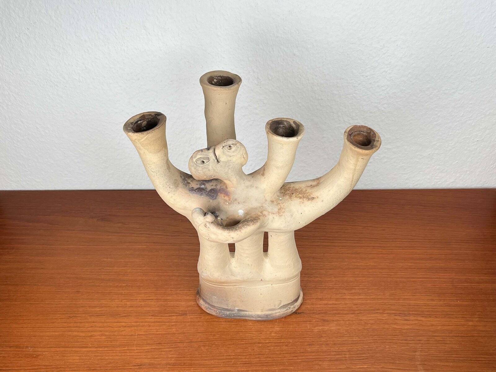 German Studio Pottery Sculptural Candleholder from Hans Fischer, 1980s
