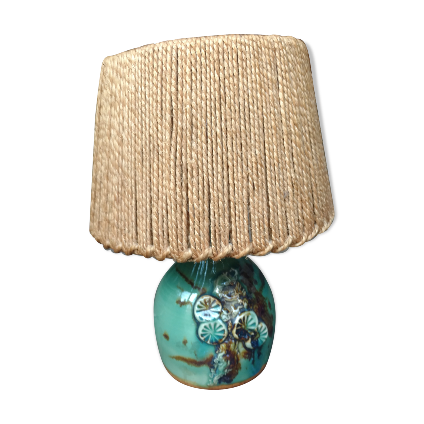 Small ceramic lamp Lampshade rope signed 50 years