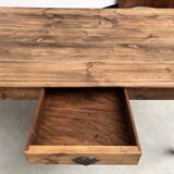 Antique farm table from the 1950s, with 3 drawers and turned legs