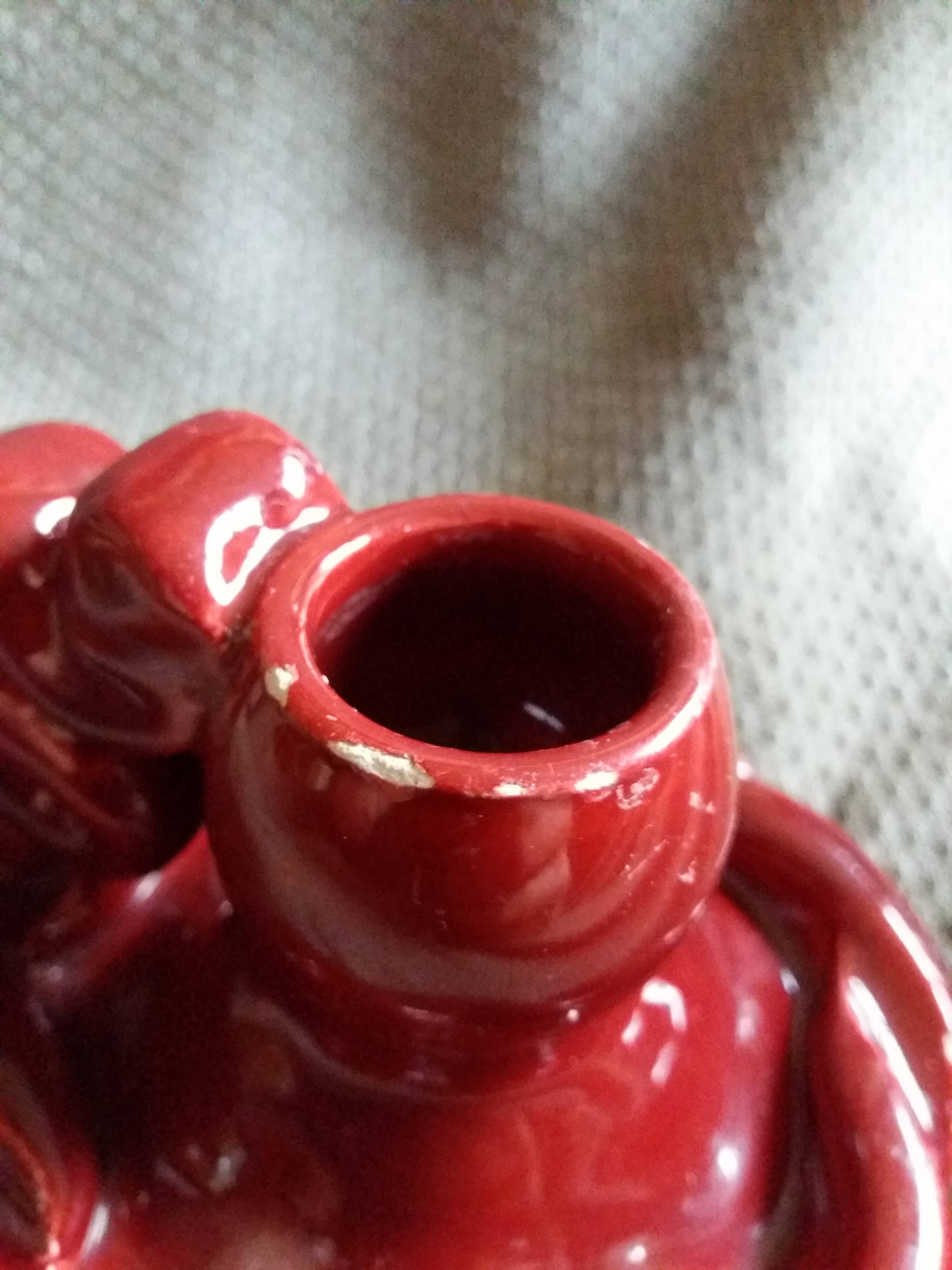 Vallauris style burgundy slip candle holder