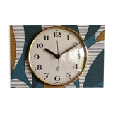 Vintage clock rectangular silent wall clock "Jaz blue white ochre"