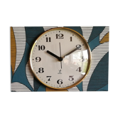 Horloge vintage pendule murale silencieuse rectangulaire "Jaz bleu blanc ocre"