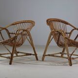 Pair of shell armchairs in rattan, France 1960